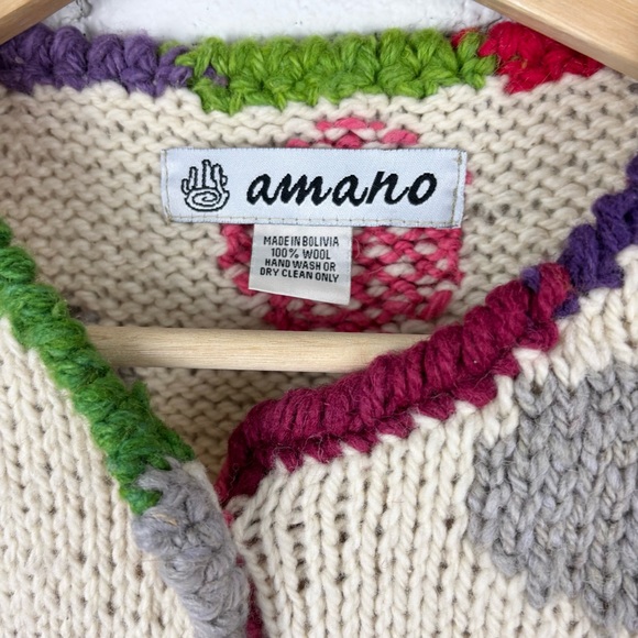 Vintage 90’s Amano Handknitted Ceramic Button Wool Sweater - Picture 4 of 7